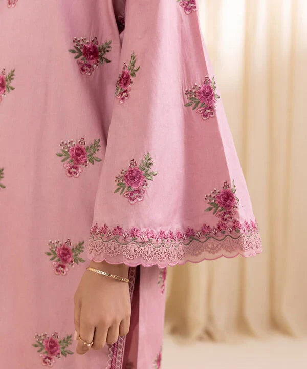 3 Piece - Embroidered Cotton Satin Suit