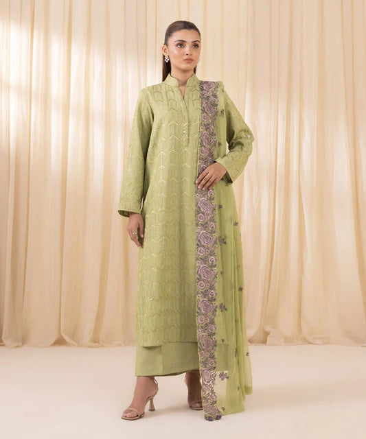 3 Piece - Embroidered Karandi Suit