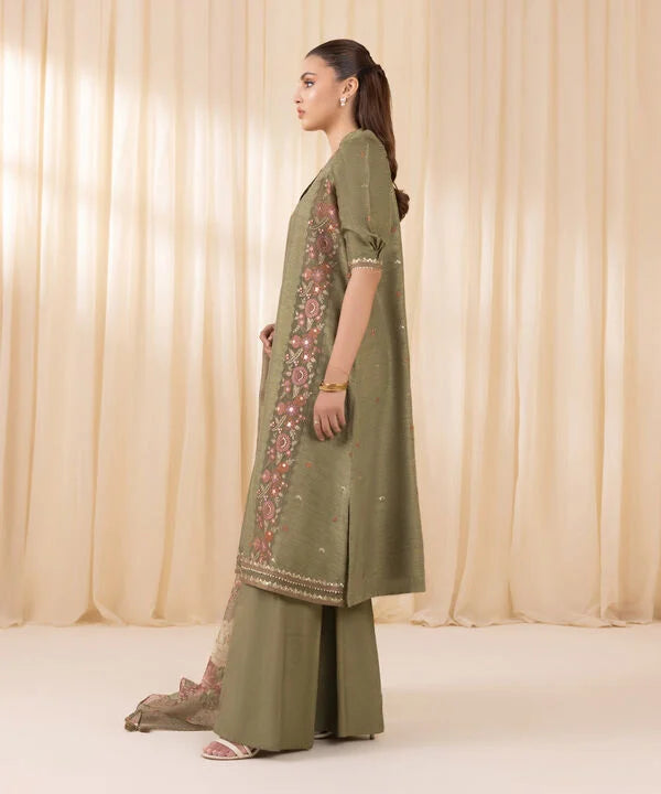 3 Piece - Embroidered Silk Suit