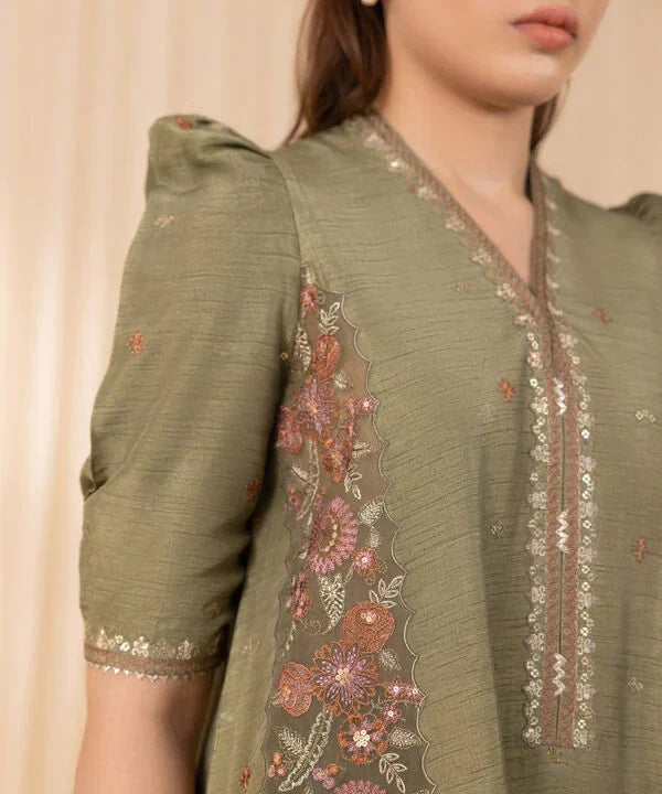 3 Piece - Embroidered Silk Suit