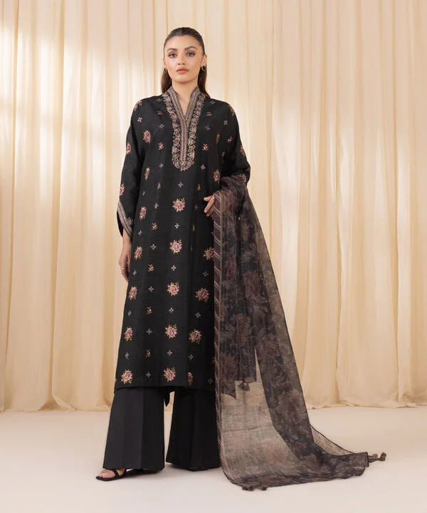 3 Piece - Embroidered Silk Suit