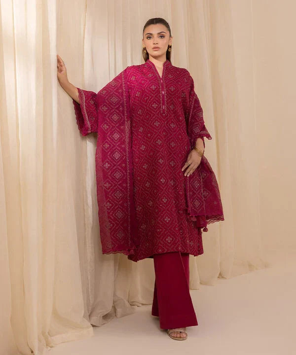 3 Piece - Embroidered Silk Suit