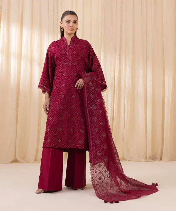 3 Piece - Embroidered Silk Suit