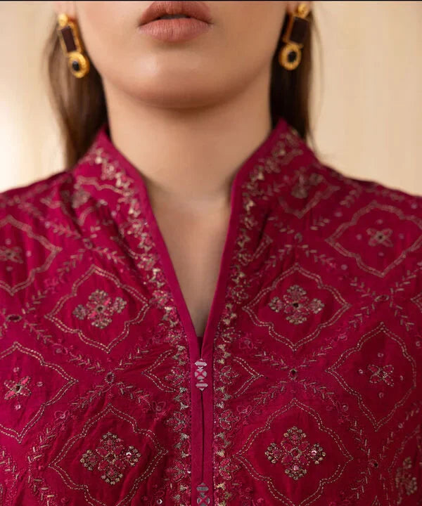 3 Piece - Embroidered Silk Suit