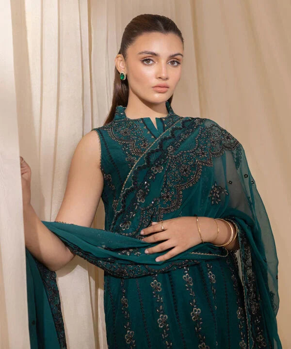 3 Piece - Embroidered Silk Suit