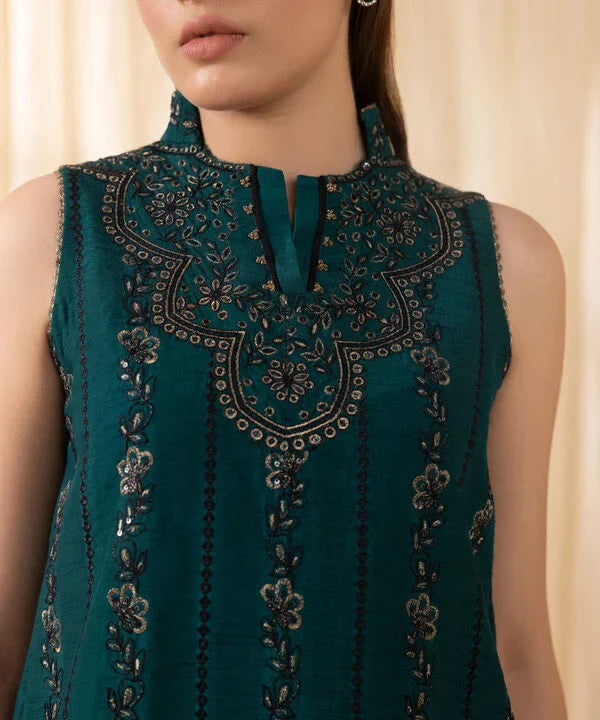 3 Piece - Embroidered Silk Suit