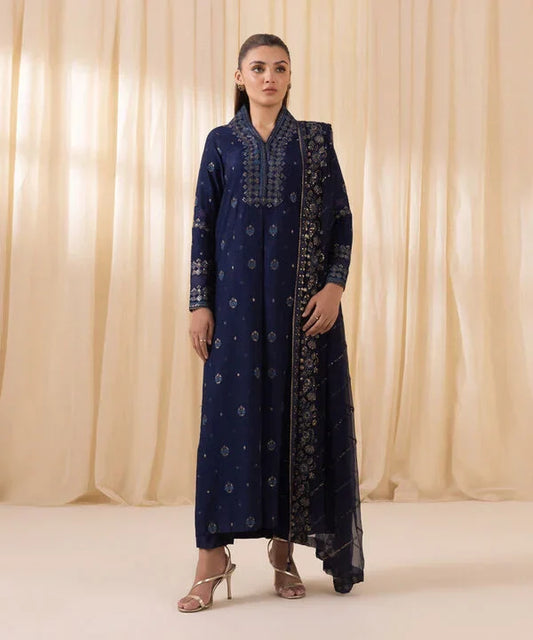 3 Piece - Embroidered Silk Suit