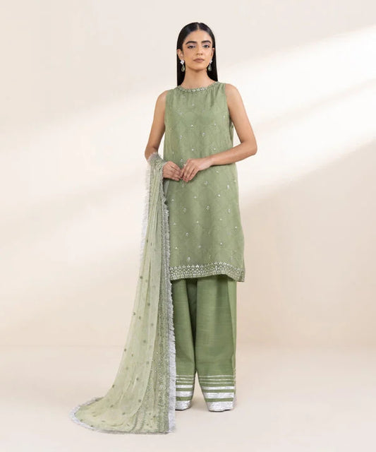 3 Piece - Embroidered Chiffon Suit