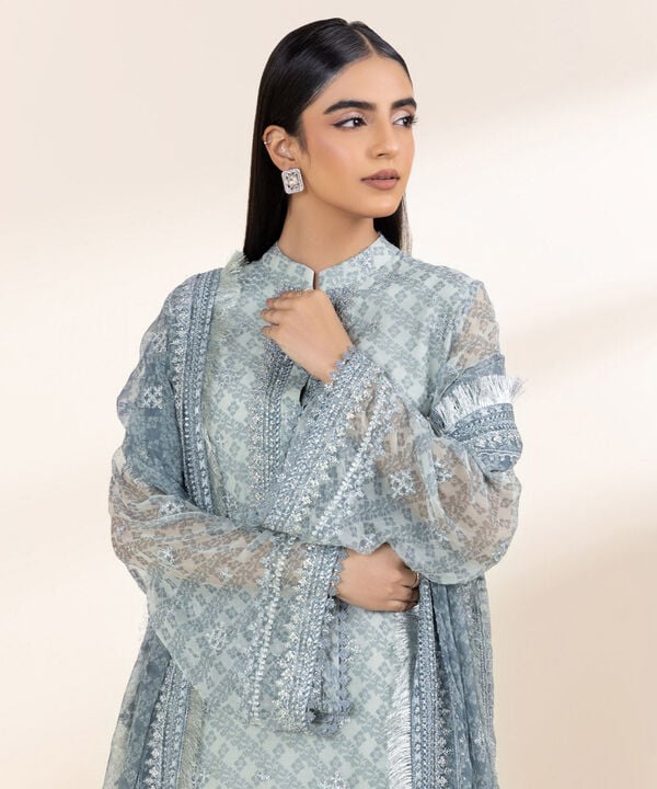 3 Piece - Embroidered Chiffon Suit