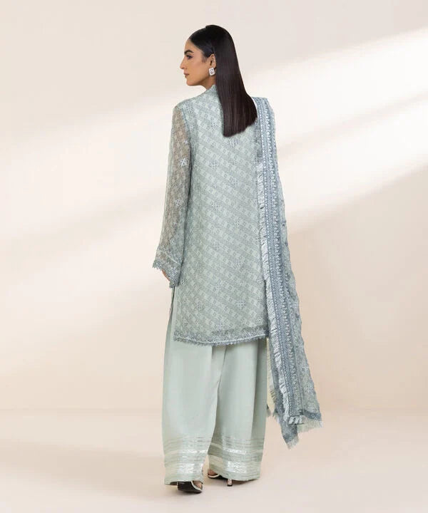 3 Piece - Embroidered Chiffon Suit