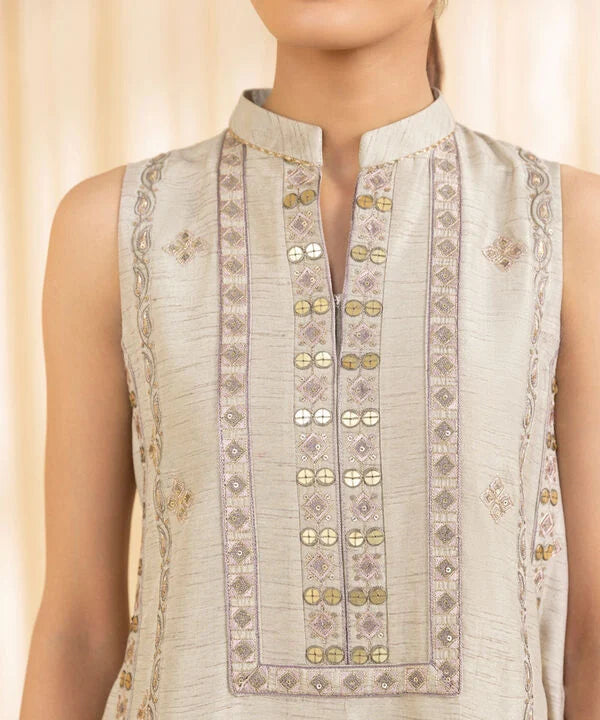 3 Piece - Embroidered Silk Suit