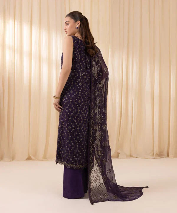 3 Piece - Embroidered Chiffon Suit