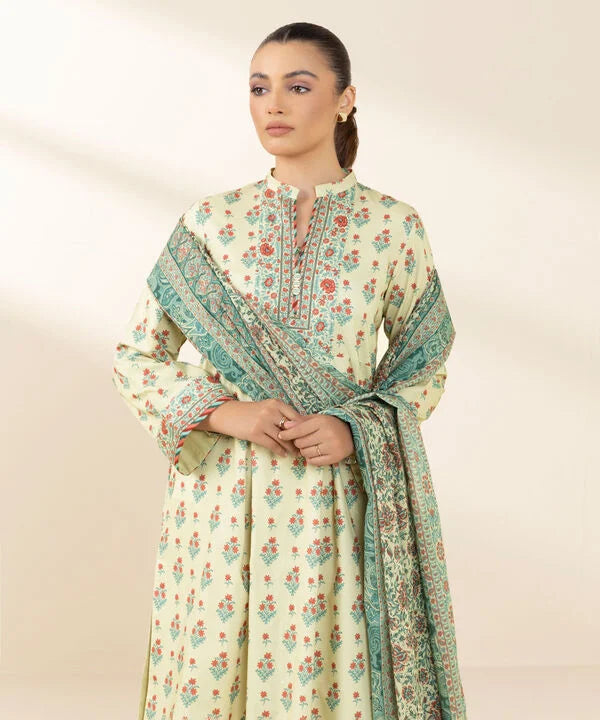 3 Piece - Printed Cotton Suit