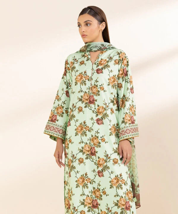 3 Piece - Printed Cotton Viscose Suit