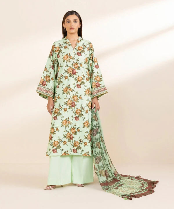 3 Piece - Printed Cotton Viscose Suit