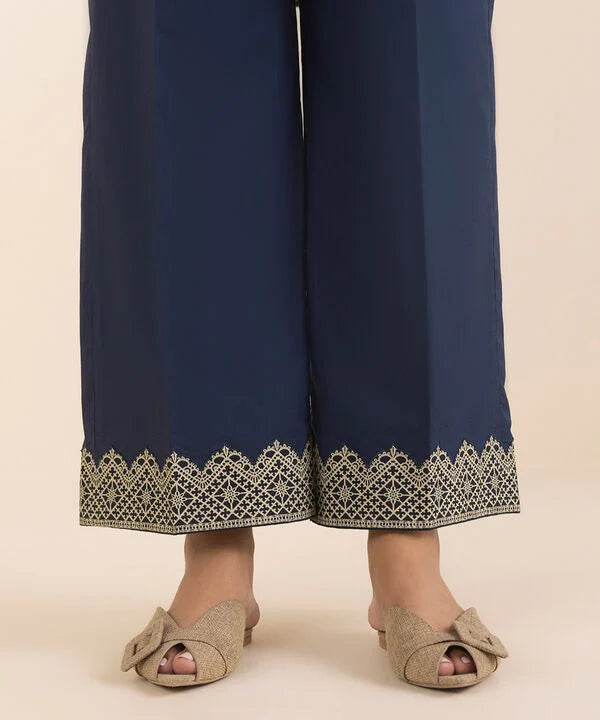 Navy Blue Printed Cotton 2-Piece Suit with Matching Voile Dupatta