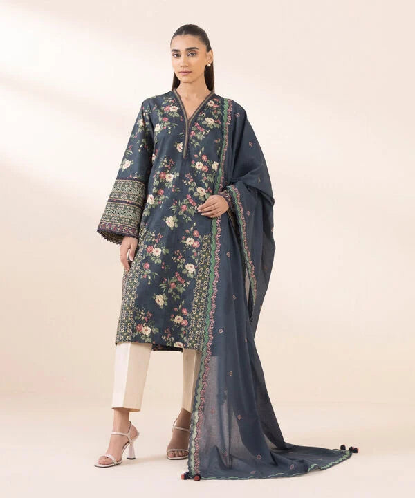 2 Piece - Embroidered Cotton Suit