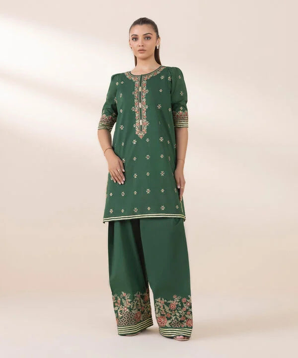 2 Piece - Embroidered Crosshatch Suit