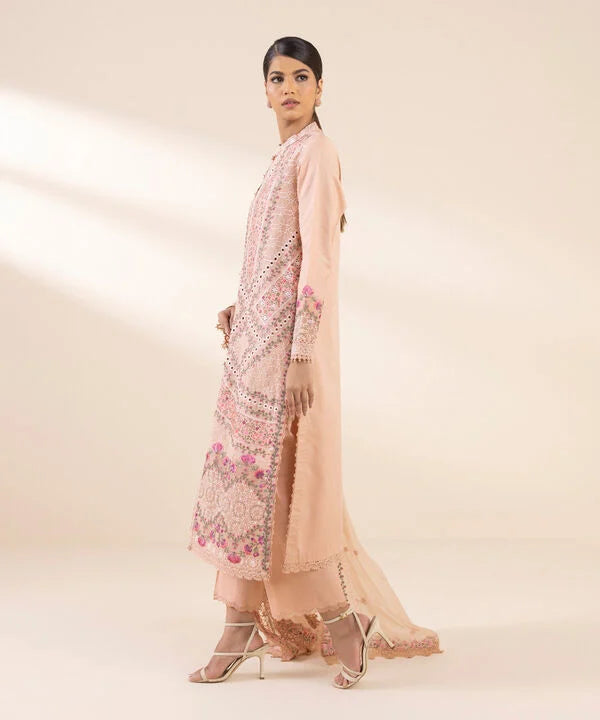 3 Piece - Embroidered Cotton Satin Suit