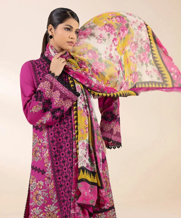 3 Piece - Embroidered Cotton Satin Suit