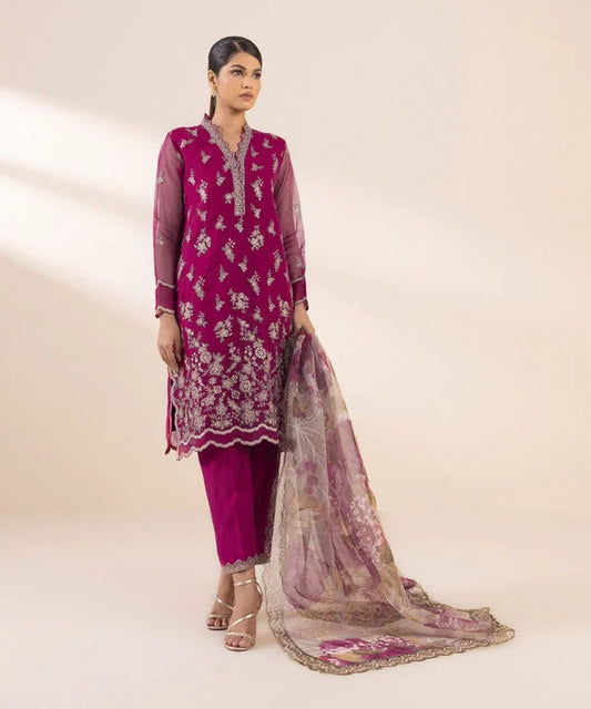 3 Piece - Embroidered Organza Suit