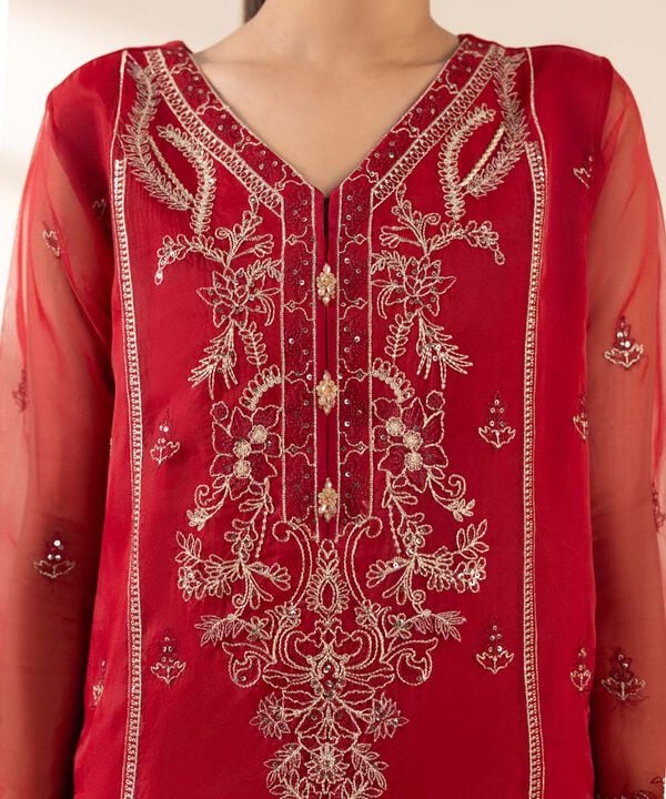 3 Piece - Embroidered Organza Suit