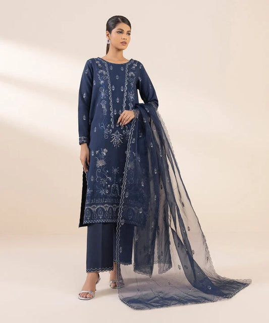 3 Piece - Embroidered Raw Silk Suit