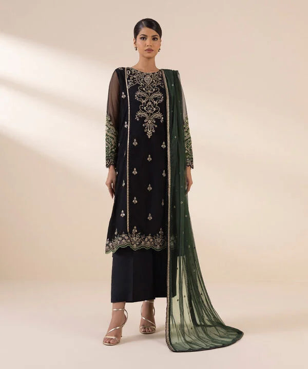 3 Piece - Embroidered Net Suit