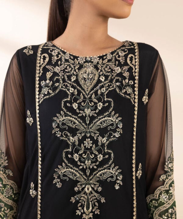 3 Piece - Embroidered Net Suit