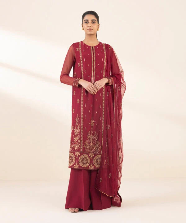 3 Piece - Embroidered Net Suit