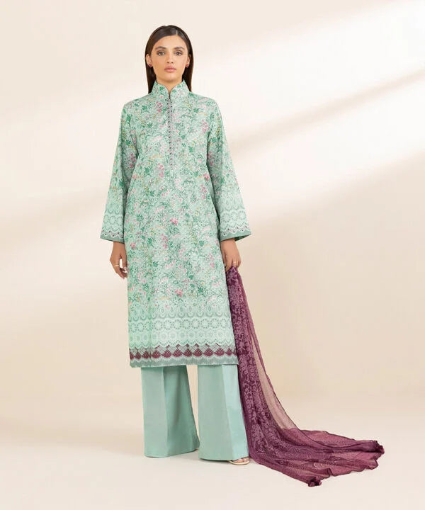 3 Piece - Printed Cotton Viscose Suit