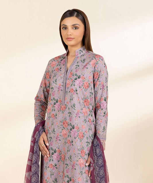 3 Piece - Printed Cotton Viscose Suit