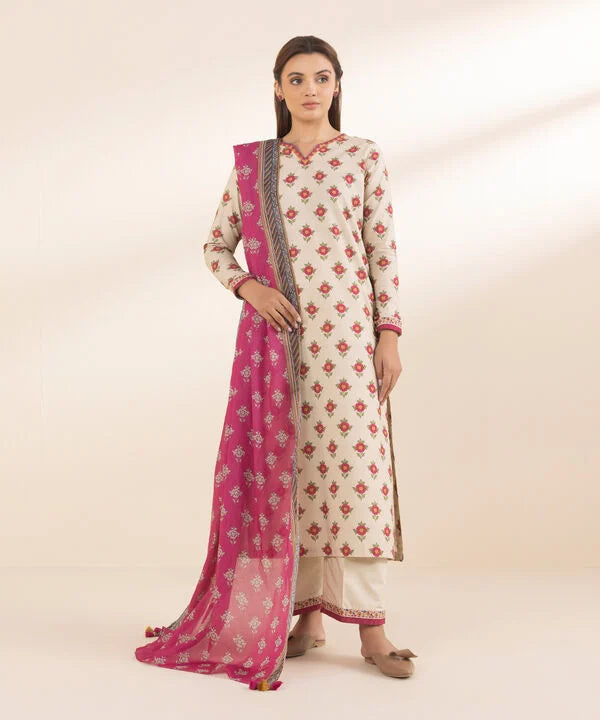 3 Piece - Printed Cotton Suit