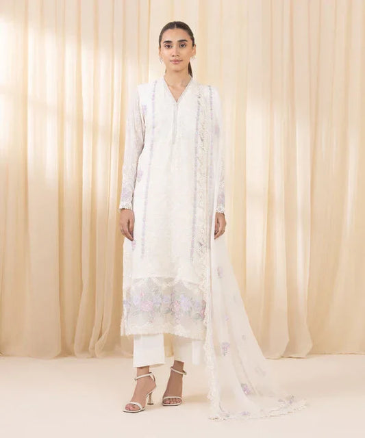 3 Piece - Embroidered Chiffon Suit