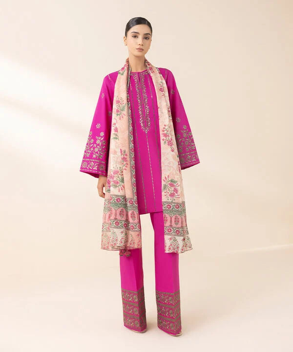 3 Piece - Embroidered Cotton Suit