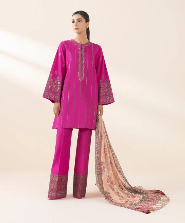 3 Piece - Embroidered Cotton Suit