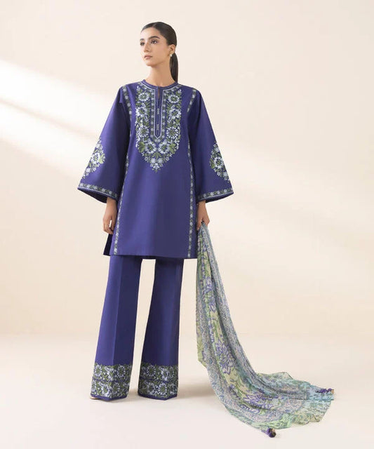 3 Piece - Embroidered Cotton Suit