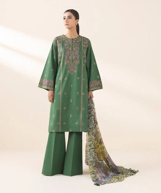 3 Piece - Embroidered Cotton Suit