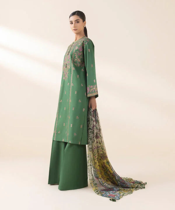 3 Piece - Embroidered Cotton Suit