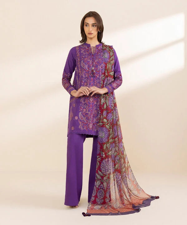 3 Piece - Embroidered Cotton Suit