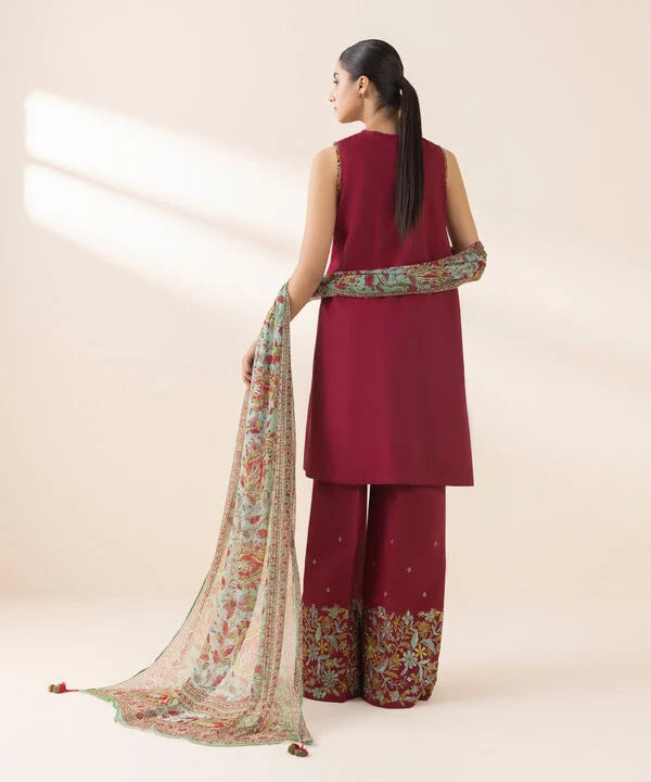 3 Piece - Embroidered Cotton Suit