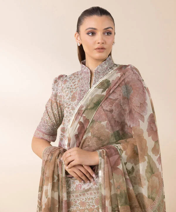 3 Piece - Embroidered Silk Suit