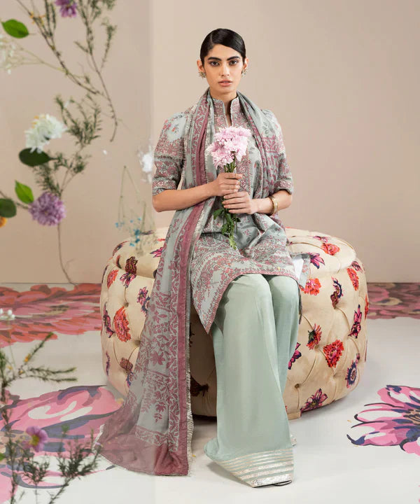 3 Piece - Embroidered Silk Suit