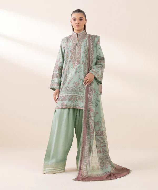 3 Piece - Embroidered Silk Suit