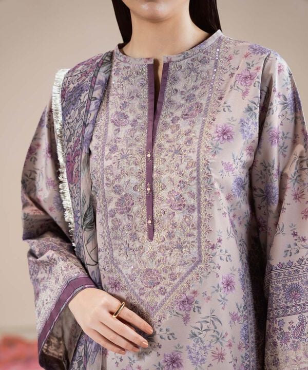 3 Piece - Embroidered Silk Suit