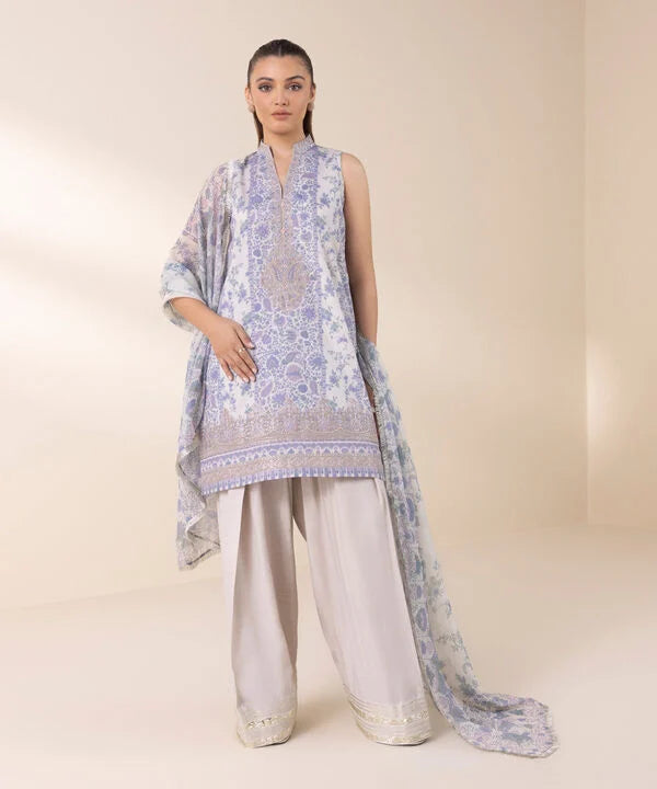 3 Piece - Embroidered Silk Suit