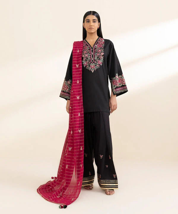 3 Piece - Embroidered Cotton Suit