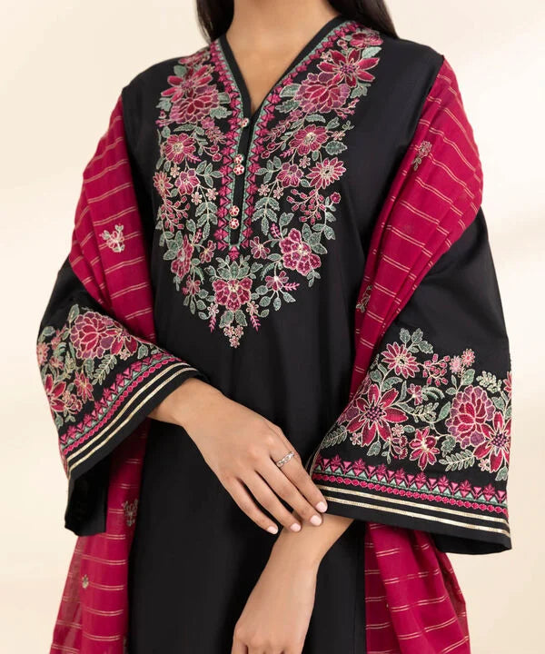 3 Piece - Embroidered Cotton Suit