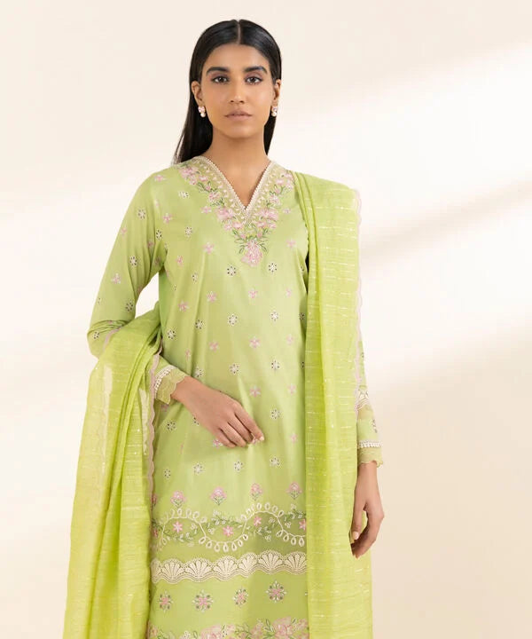 3 Piece - Embroidered Cotton Suit