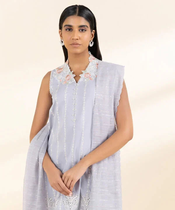 3 Piece - Embroidered Cotton Suit